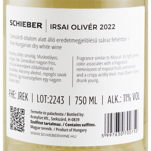 Schieber - Irsai Olivér 2022 - Pannon Borbolt